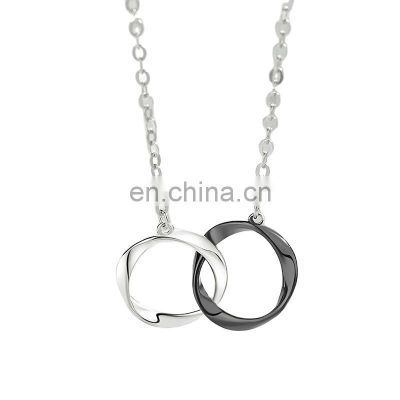 Fashion simple S925 Sterling Silver Mobius double ring necklace female couple's clavicle chain