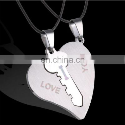 Couple Pendant Engrave I Love You Matching Hearts Key Stainless Steel Couple Puzzles