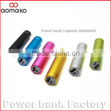 Hot selling universal 2600mah cylinder external battery charger lipstick power bank 2600mah L361 metal power bank OEM power bank