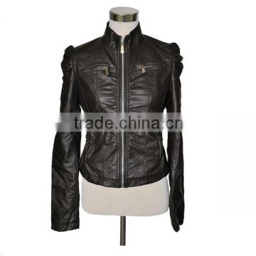New European Style Women Crinkle PU Leather Jacket