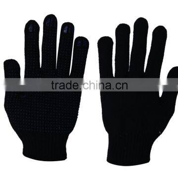 Double sides black PVC dotted cotton gloves