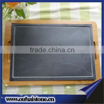 2-parts natural slate plate vegetable cutting board with bamboo base