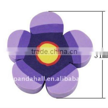 Handmade Polymer Clay Beads, Flower, Purple, about 31x6mm, hole: 2mm(CLAY-B001-2-1)