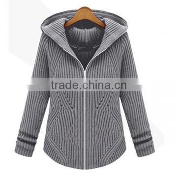 BGA15064 Acrylic fashion thick winter hooded sweater hand knitted girls cardigan