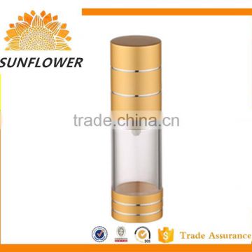 palstic golden cosmetic airless pump bottle 5ml/10ml/ 15ml/20ml/30ml