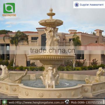 Cream marble lady water fountain with horse statues