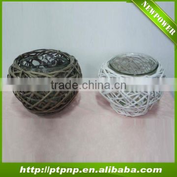 Oval rattan flower pots with glass
