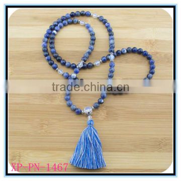 Wholesale price mala prayer beaded blue snowflake gemstone tassel necklace