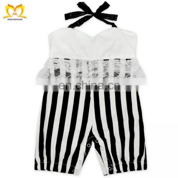 2019 New style baby girls jumpsuit one pieces black&white striped with lace fashion baby onesie set
