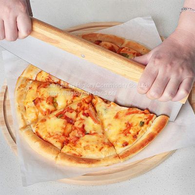 Heavy duty Stainless Steel Pizza Cutter Pizza Rocker Knife With Oak Wood Handle