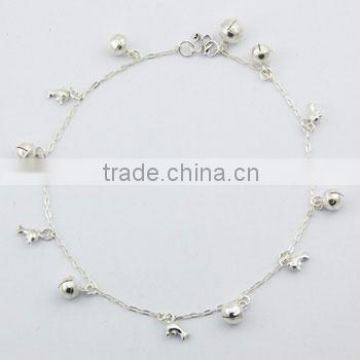 Cute Dolphin Charms & Spheres On Fine Chain Silver Anklet