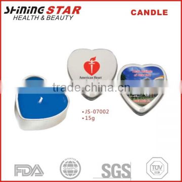 JS-07002 2015 new design 15g scented candle in heart shape tin