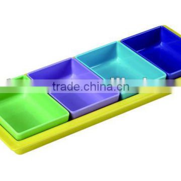4 section rectangle melamine plate set chip and dip