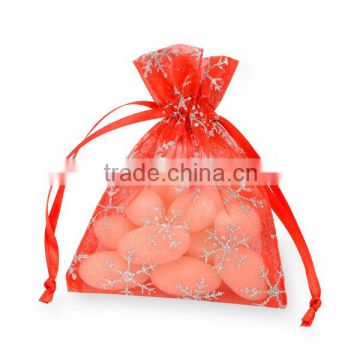 Small Red Organza Bags with Snowflakes