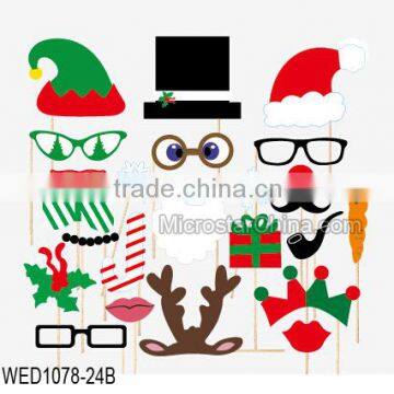 24pcs Christmas Party Hat Masks Photo Booth Props Mustache On A Stick