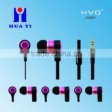 wired metal earbud super bass flat cable earphone with micphone