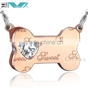 Sweet Stainless Steel Dog Bone Charm Pendant Necklace Love Gift for Gilrfriend