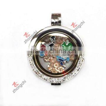Silver Floating Coin Locket Pendant necklace, insert glass locket Coin Locket wholesale