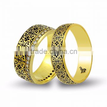 14K Solid Gold Art Design His Her Wedding Band High Quality Set Ring