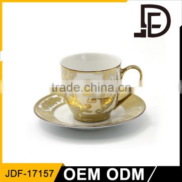 Alibaba Online OEM Shopping European Types Of Gold handmade Fine Bone China Coffee Tea Cup And Saucer Set