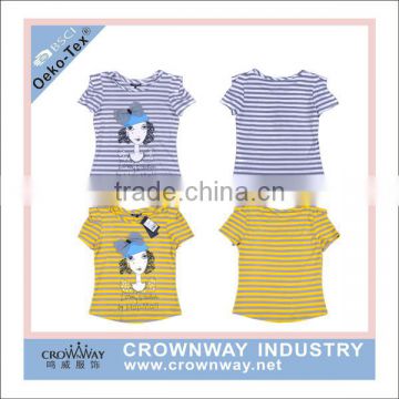 Ladies Yarn Dry Striped Cotton Custom T Shirt With Printed Pattern