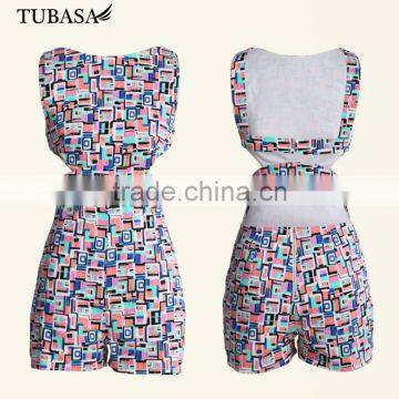 alibaba manufacturer women short square cut out back new pattern rompers with invisible zipper