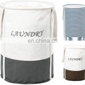 Collapsible cloth laundry hamper basket with Handles Drawstring, Round Cotton Basket Hamper Storage