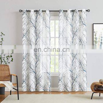 Tree printed translucent linen look curtains for the living room printed
