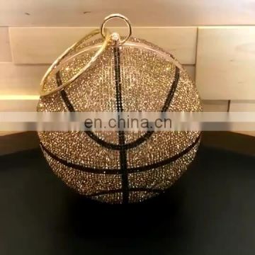 2021 New Design Basketball Shape Women Evening Crystal Clutch Rounded Diamond football Purse Bag Rhinestone Handbag