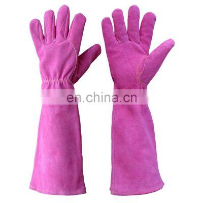 HDD purple long cuff lanscaper work puncture resistant gardening leather gloves