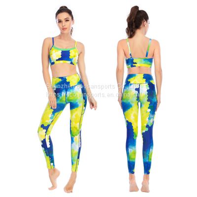 Customize OEM Women's Workout Wear yoga suit 2-piece pant Set Seamless Women Yoga Tights Gym Set  running uniform