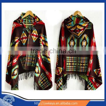 Latest 2016 Bohemian Style Winter cashmere Knit Poncho with hood