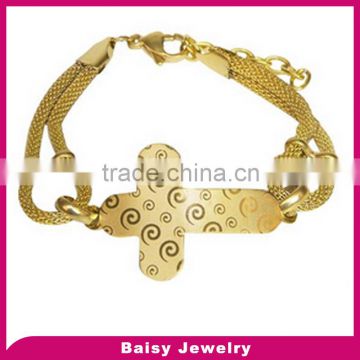 factory price new arrival design gold plated stainless steel cross bracelets