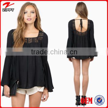 Fashion modeling bohemian tops clothing /long sleeve oversize bohe tops, ladies plus size tops with bell sleeve