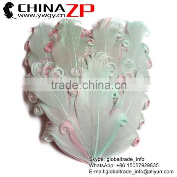 ZPDECOR Factory Wholesale Best Cheap Dyed Mint with Light Pink Curled Goose Feathers Pad Plume Craft for Hair Accessories
