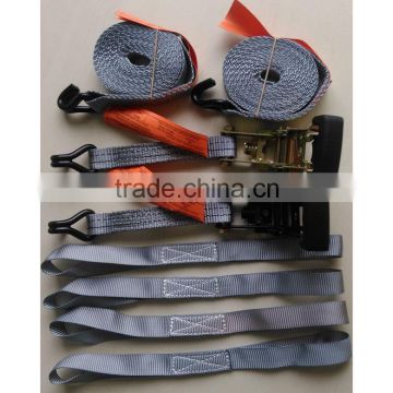 Tie down strap with soft loops Rubber Coated S Hook Ratchet handle 1500 LB breaking strength