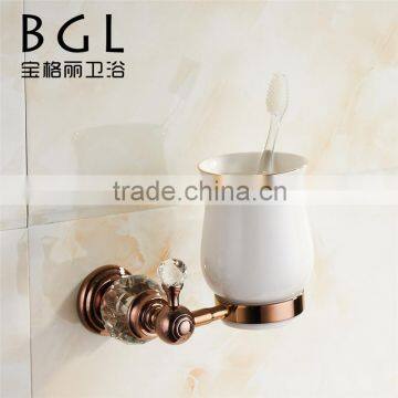 2015News Bathroom high quality wall fatting bathroom double tumbler holder brass ceramic and crystal rose gold tumbler holder