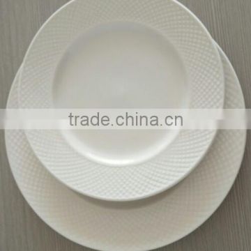 super white porcelain round embossed plate /hotel porcelain paltes /white porcelain appetizer plates
