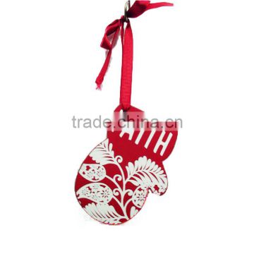 Wood glove shape belive printed christmas decoration plaque
