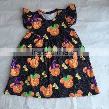 2017 high quaity baby flutter sleeve mickey for halloween dress girls pearl dress children baby cartoon pattern dress