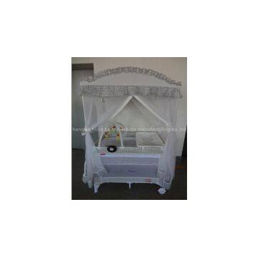 white playpen with brige style mosquito net