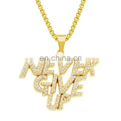 2021 New Stylish Hiphop Personal Engraved Letter Message Square Pendant Necklace Beads Chain Stainless Steel Gold Necklace