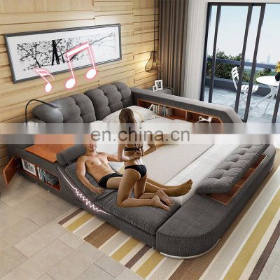 For prefab house luxury modern furniture designs leather fabric massage seat king size beds