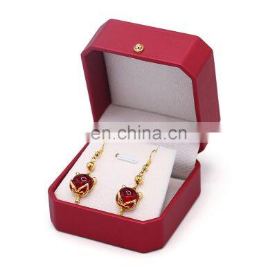 Custom Logo Octagonal Shape Red Color  Pu Leather Ring Pendant Earrings Box