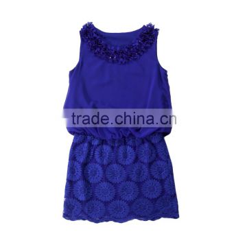Korean Style Navy Floral Pattern Lace Party Dress
