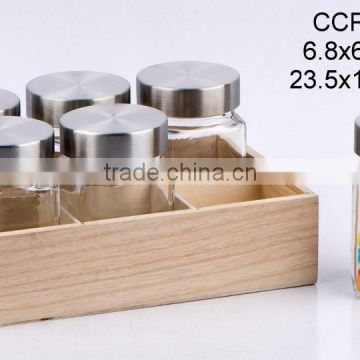 280ML square glass jar with wooden box (CCP524B/6W)