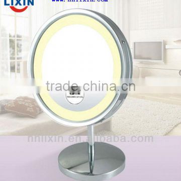 UL CE plated nickle table standing mirror 8.5" led pivoting satin nickel wall mount mirror