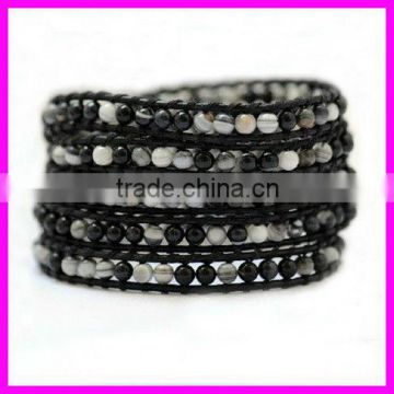 GZKJL-BL0143 newest 5 wrap bracelet with nature coral stone wrap leather bracelet