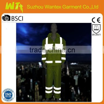100% polyester with pvc coating waterproof reflective life rainwear working jacket and pants for men
