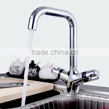 Contemporary deck mounted single hole brass Thermostatic kitchen sink mixer